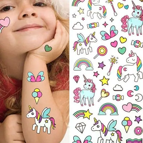 Custom Lively Animal Licorne Kids DIY Cute CMYK Non-Toxic Eco-Friendly Waterproof Temporary Tattoo Sticker