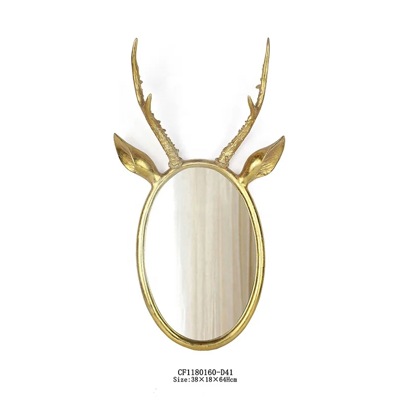 Resin Golden Moose Antlers Wall Mirror Decorative