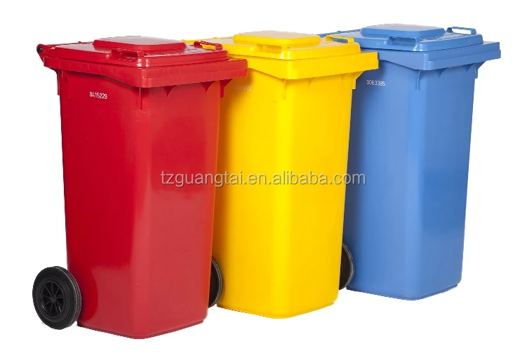 120Lt Plastic Garbage/Waste Bins Red/Yellow/Blue
