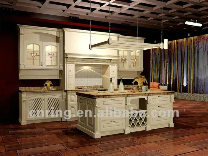 
european antique style solid wood walnut kitchen cabinet made in foshan 