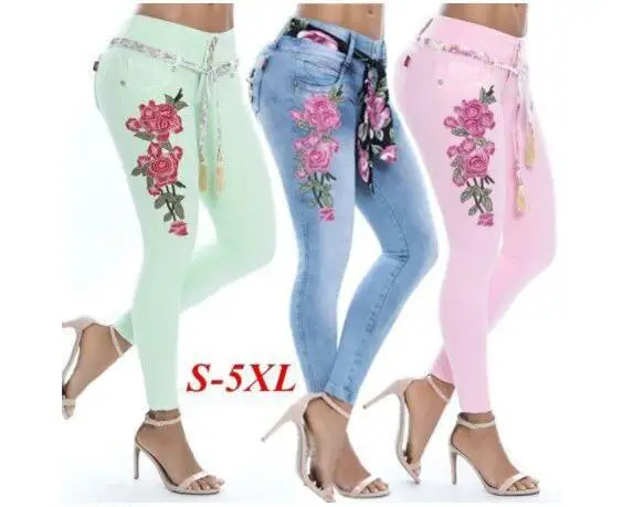 Coldker Wholesale Sexy New Design Fashion High Elastic Ladies Pencil Sexy Women TIght Jeans Pants Embroidery