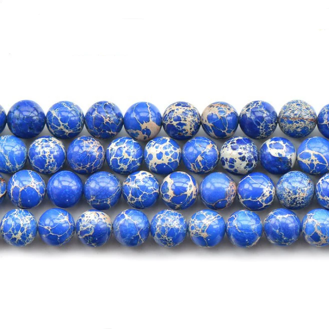 12mm Natural Round Smooth Blue Imperial Jasper Stone Beads