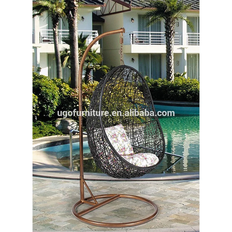 
Hot wholesale Polish outdoor garden fashion natural wicker hanging swing chair artificial rattan furniture black 
