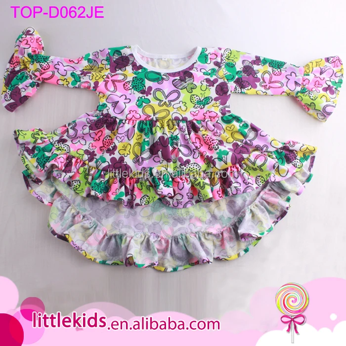 Fall Long Sleeves Kids Christmas Girls Dresses Buffalo Plaid Hi-Low Ruffled Dress