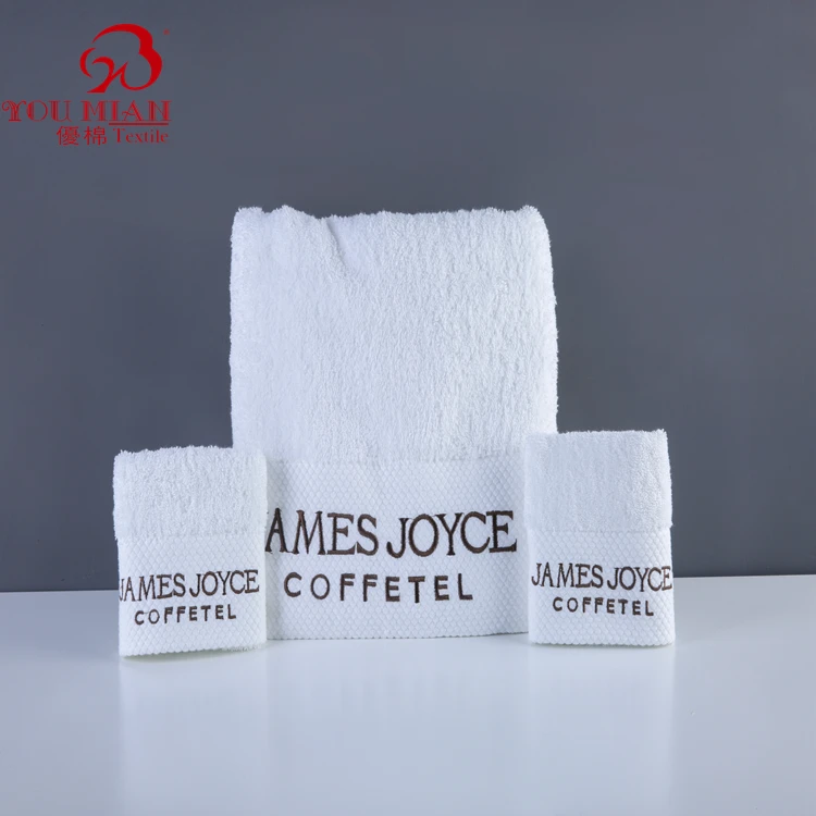 Good Absorbent High Quality 5 Star Hotel 100% Cotton White Towels Custom 3pcs Towel Set