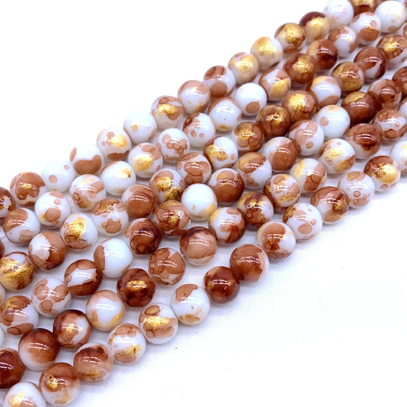 2019 New Arrival glass pearl bead color coating gold and silver blast bead strand for DIY jewelry making