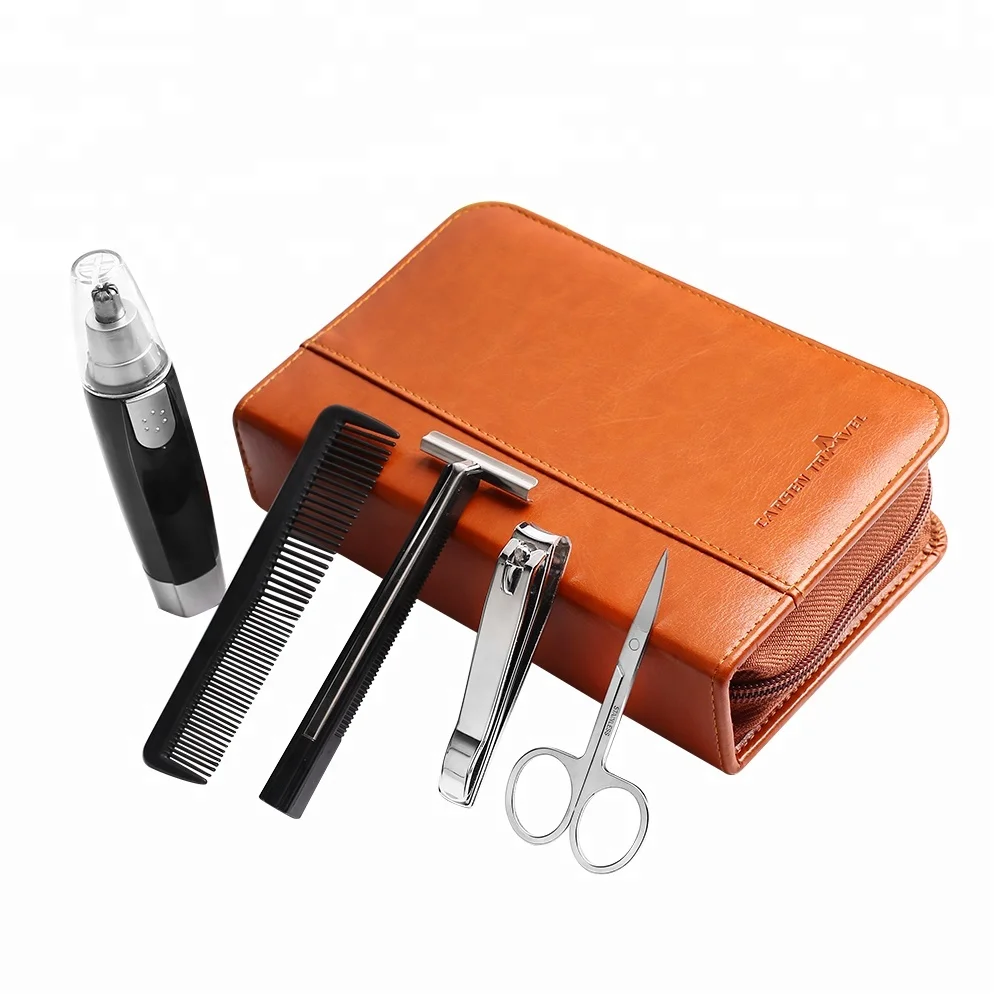 
2018 Best design leather pouch 14 in 1 man beard kit beard grooming kit 