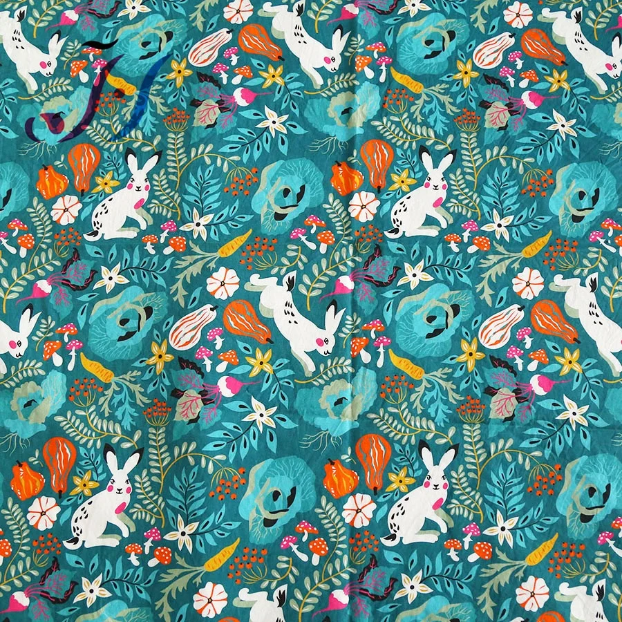 
Digital printing cute rabbit design on cotton plain poplin fabric for kids and dress 