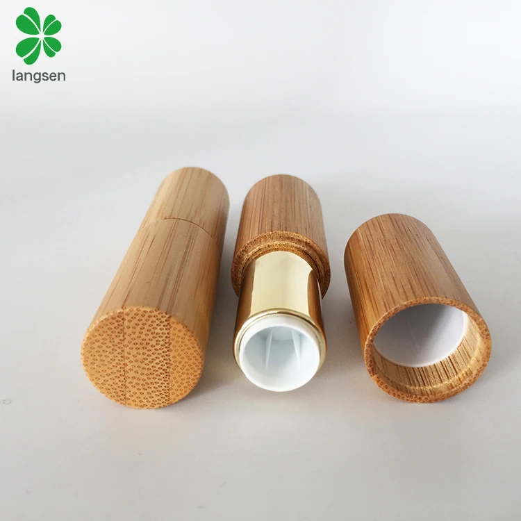 Hot sell empty bamboo lipstick tube container, wooden bamboo material lip balm tubes containers