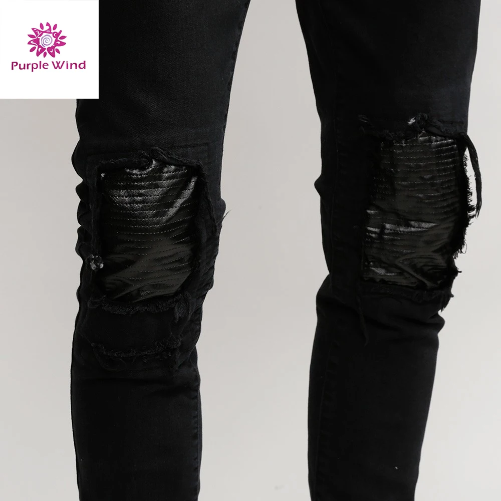 Fancy chinese factory patches black skinny denim men jeans