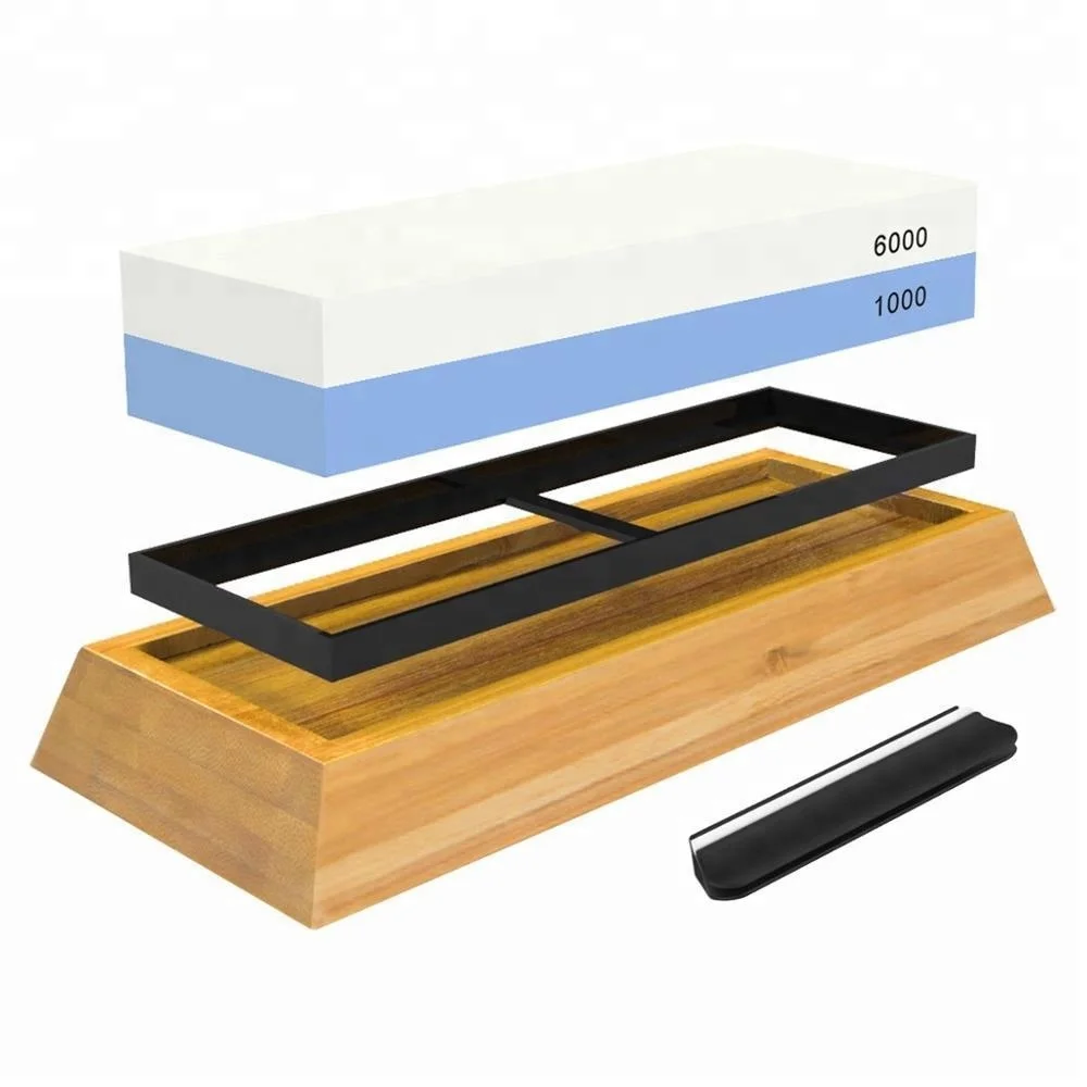 
2-Sided Whetstone Knife Sharpener Set, 1000/6000 Grits, with Non-Slip Base 