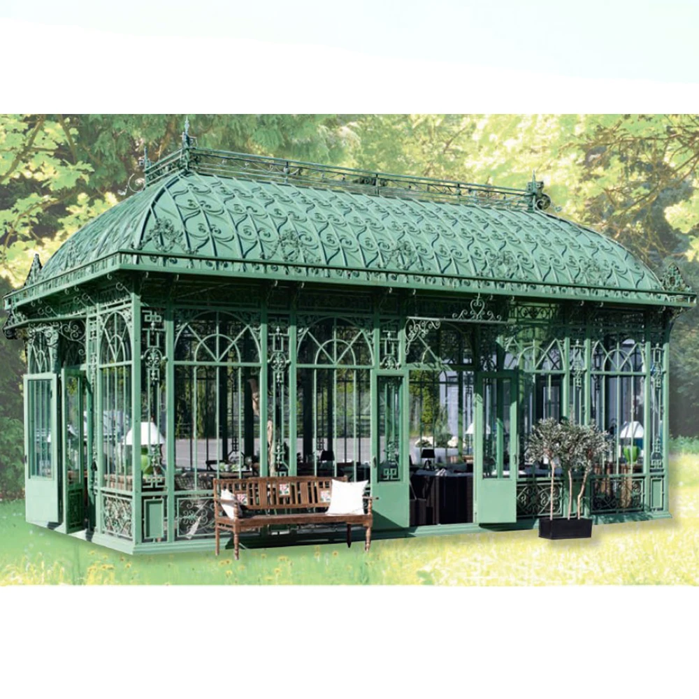 Garden buildings Pavilion Metal Wrought Cast Iron Gazebo Greenhouse Sunroom Pavilions For Sale Royal Quality