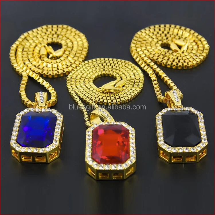 Silver color Bling Iced Out Stone CZ Hip Hop Pendants Necklaces Charm Rapper Rhinestone Jewelry Gifts Chains