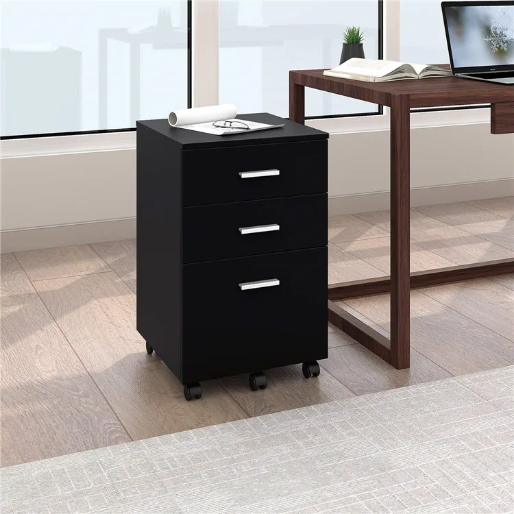 Factory Supply Wooden Home Office Furniture 3 Drawer  Mobile Wood Rolling File Cabinet Large Space Storage Cabinet