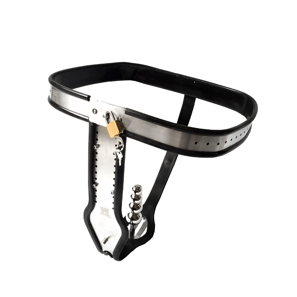 Black emperor SM stainless steel female chastity belt with 2 plugs wholesale of adult products
