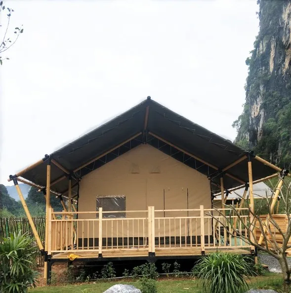 Outdoor camping tiny house wood mountain wild tende da safari canvas survival living resort glamping hotel lodge luxury tent
