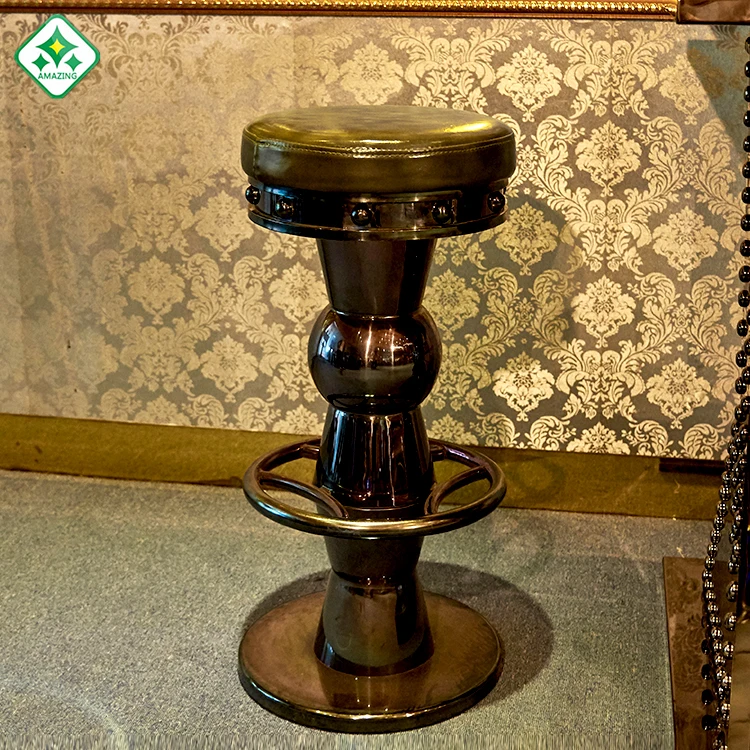 
Antique style Furniture PU Leather Steel Club Home Footrest Round Bar Stool Chair hot sales 