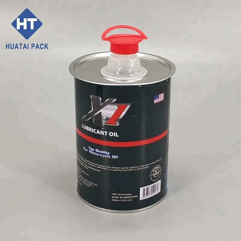 1L square oil tin can with squeeze lid (synthetic motor oil)