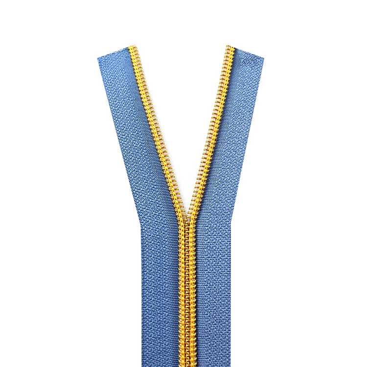 
High quality 3# 4# 5# 8# 10# black tape Golden Teeth Long chain Nylon zipper 