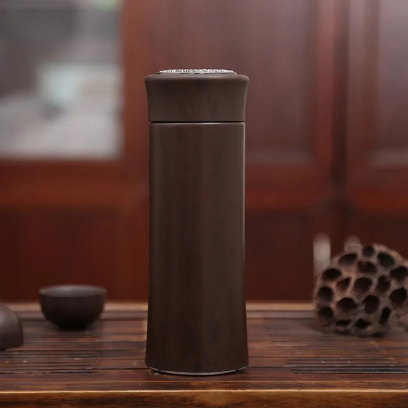 Business Traditional Wood Grain Purple Sand Liner Stainless Steel Thermos Vacuum Flask Thermos Cup Water Bottle