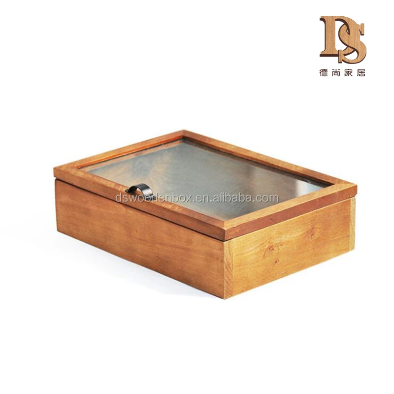 Vintage Wooden Gift Empty Box With Transparent Glass Lid Wooden  Gift Storage Box