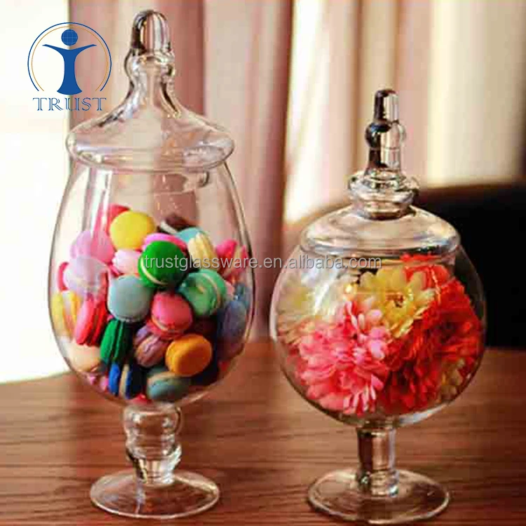 Wholesale High Quality Christmas Wedding Decoration Hand Made Small and big candy glass jar with lid