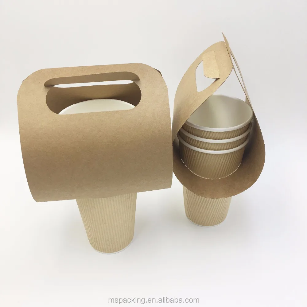 High Quality Kraft Paper Take Away 1 PCS Cup Holder Coffee Cup Carrier