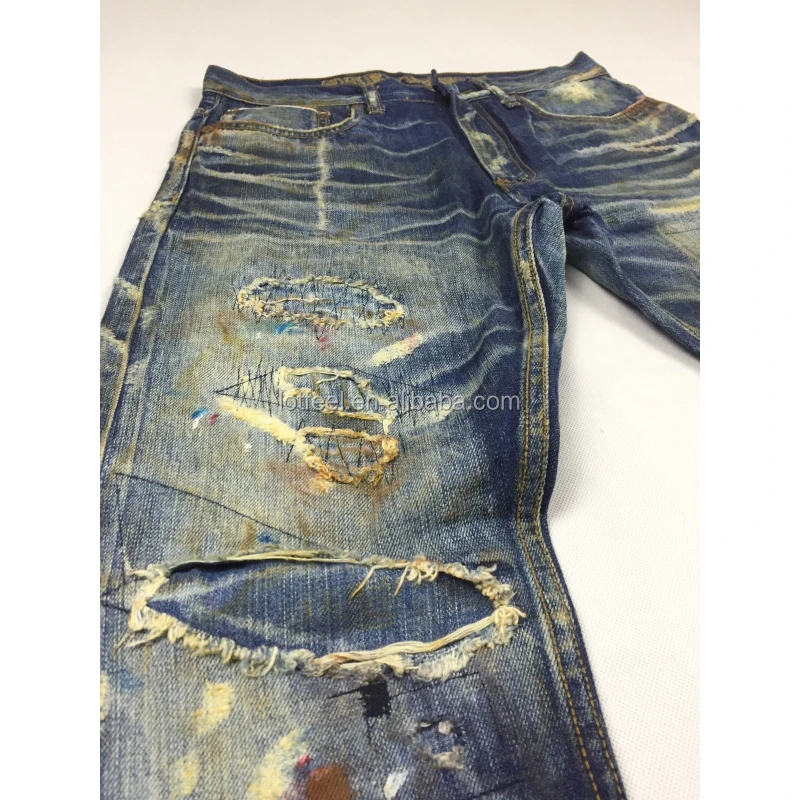 Lotfeel Custom High quality vintage wash distressed Japanese selvedge jeans denim selvedge denim jeans