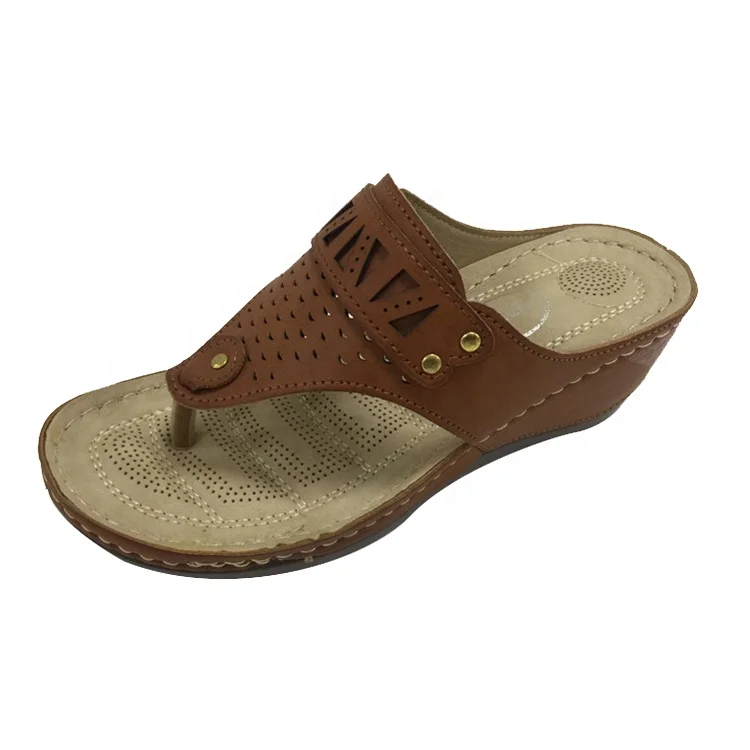 New Design Casual Ladies High Heel Flip-Flops Summer Fancy Pu Thong Sandals For Woman And Ladies With Thick Sole