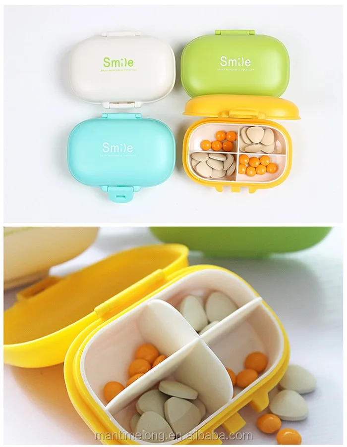 4 Girds Smile Cute Candy Portable Pill Medicine Storage Box Case Jewelry Box Container Tablets Box Zakka Storage Tank