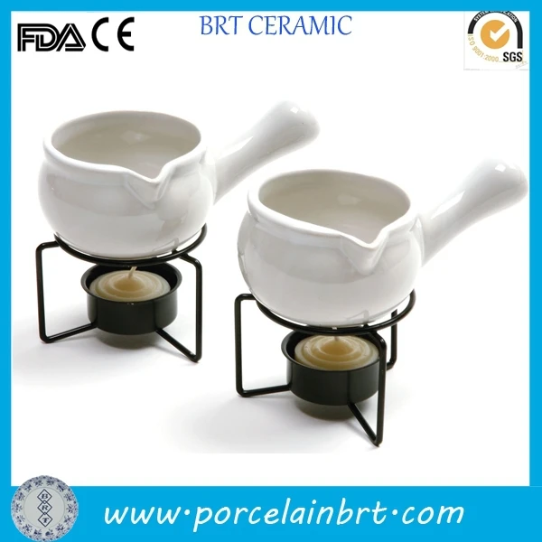 Ceramic Long Handle Cheese Chocolate Fondue Roast Butter Warmer with Steel Base
