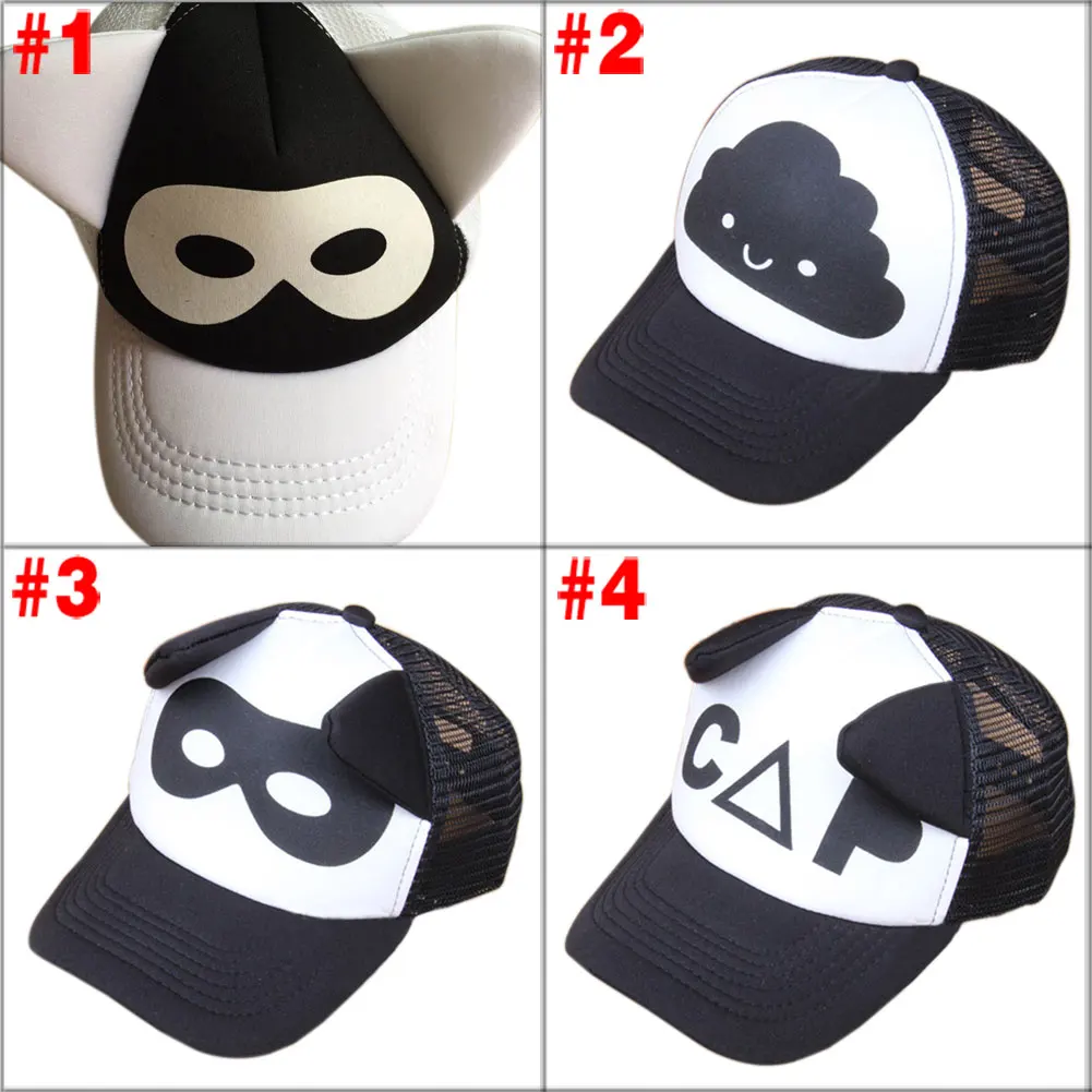 New Unisex Boys Girls Black and White Letters Printed Ears Decoration Mesh Hat Cap Baseball Cap