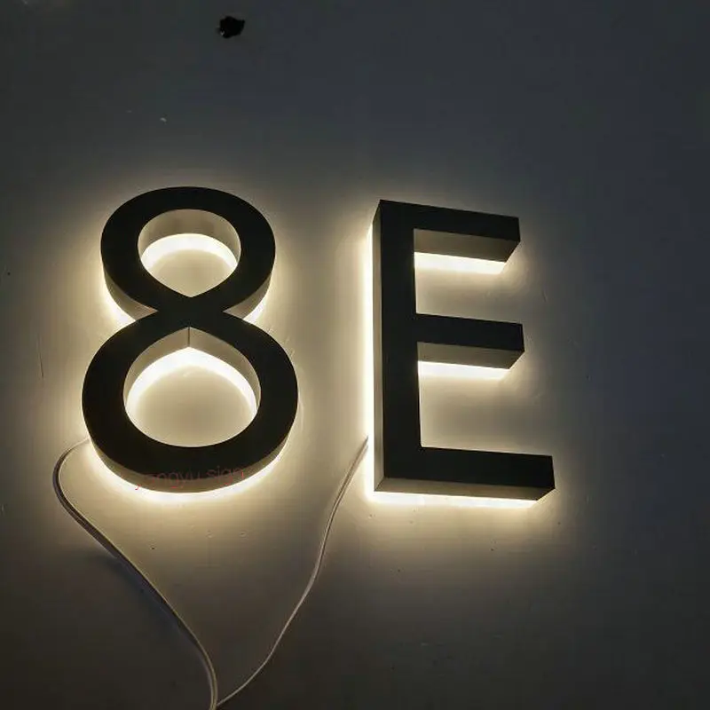Outdoor waterproof garden backlit house number glowing metal letter signs stainless steel 3d led luminous numbers plate