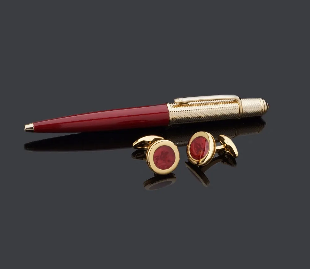 Copper ball point pen and cufflinks gift set