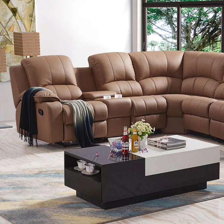 Wholesale latest modern luxury home furniture sectional corner genuine leather couch 7 seater living room sofa set designs