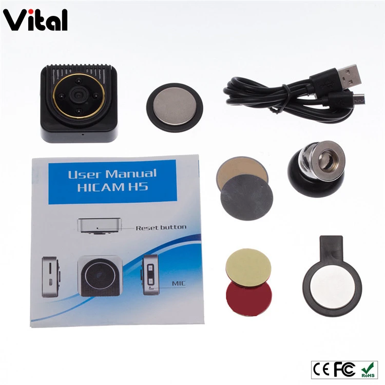 WIFI 720p mini camera,Wearable WiFi Mini Camera H5 with night vision and motion detection