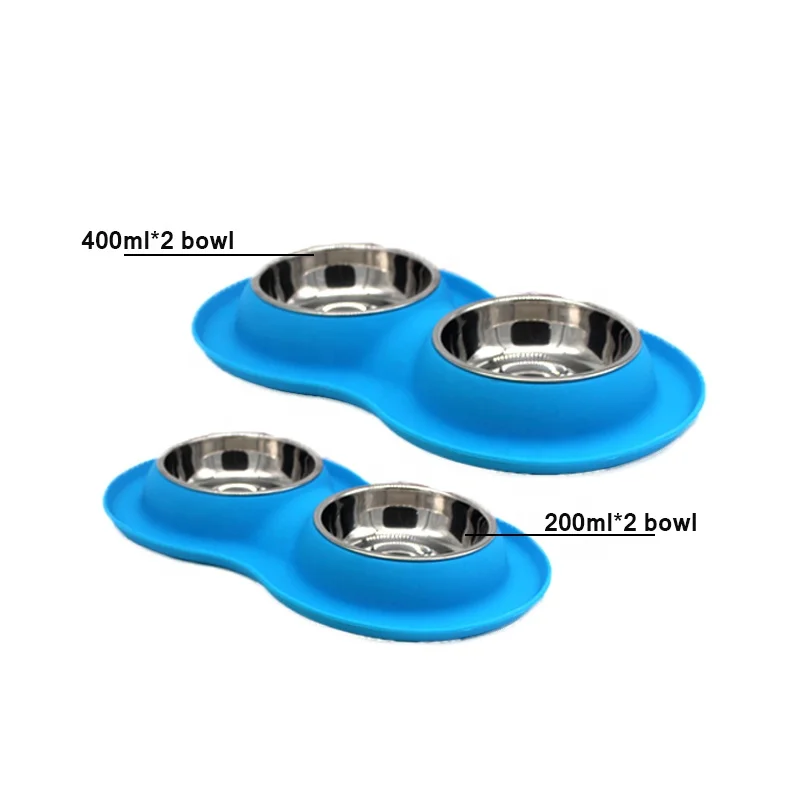 Pet Customized Available Dog Bowl Metal Bowls With Anti-Skid Rubber silicone Base for leaking Food or Water