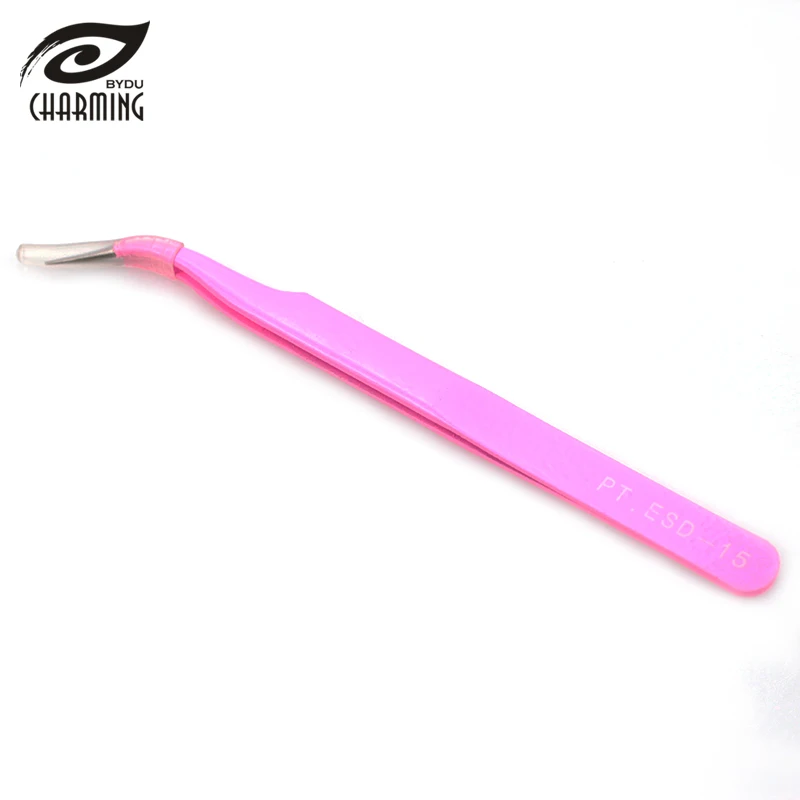 Best stainless pointed eyelash extension tweezers private label slanted grafted eyelash tweezers