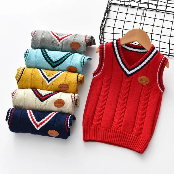 
YY10013U V-neck sweater vest wholesale custom kids knit boys school uniform sweater vest 