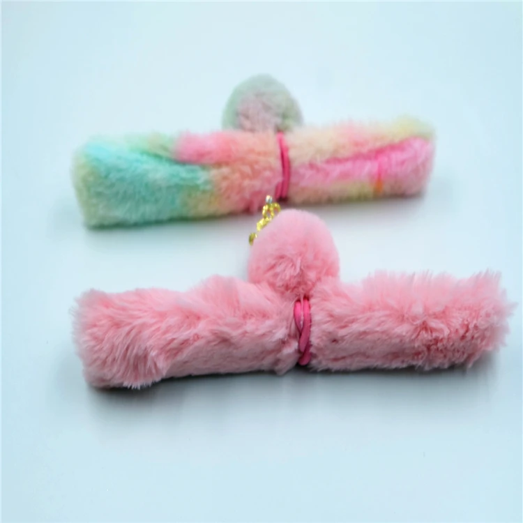 Plush ball, rubber band bracelet dual purpose slap on bracelet Crown plush ball slap  bracelet