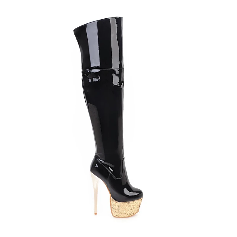 WETKISS OEM Shoes Big Size Women Shoes Latex Fetish Boots High Stiletto Heels Ladies Boots Fashion Mature Women Over Knee Boots