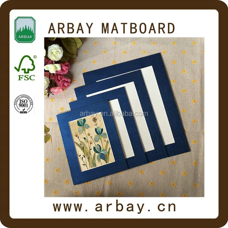 Hot selling 1.5mm white core precut paper photo frame mounts with 1.0mm white backing board