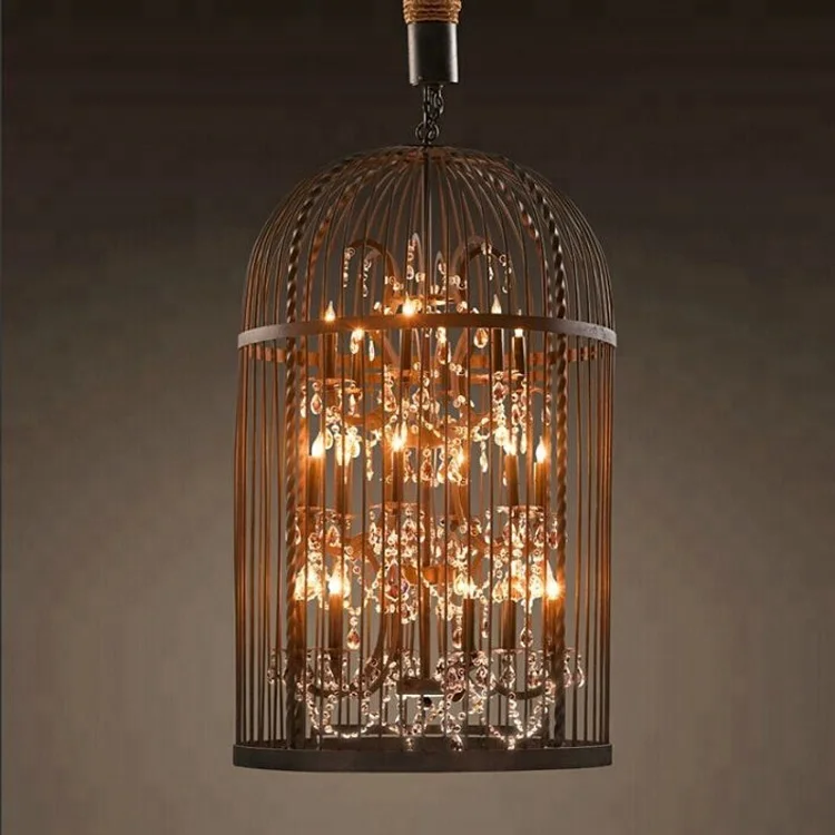 Restaurant Birdcage Chandelier Vintage Light Crystal Lighting Bird Cage Chandeliers Hanging Hotel Ceiling Light Fixture CZ2510/4