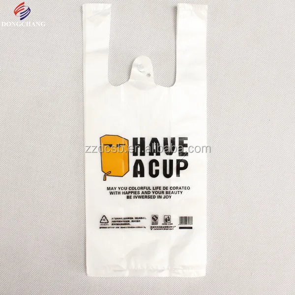 Plastic t-shirt type milk tea packaging bag with your own logo printed