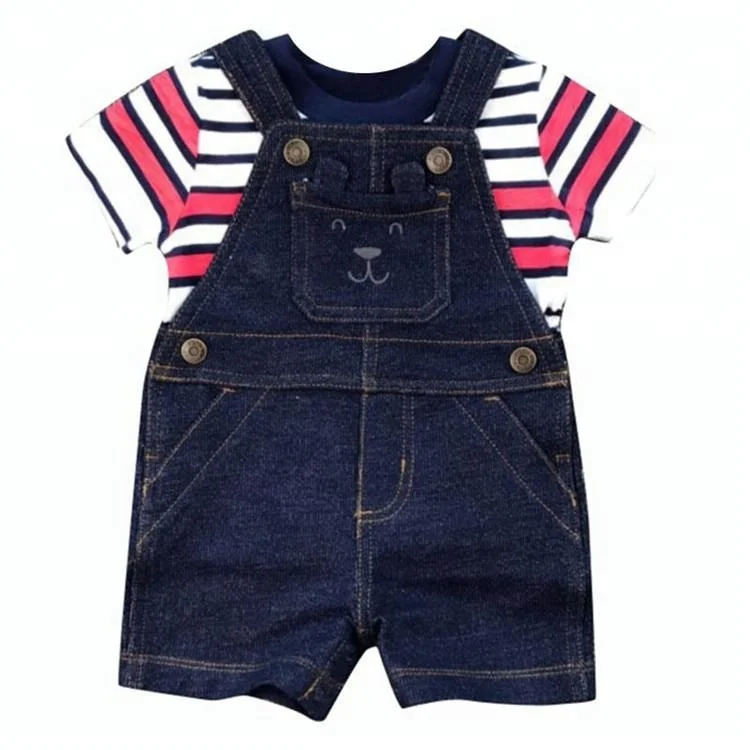 
Summer Wholesale Baby Clothing Cowboy Suspenders Kids Striped Tshirt 