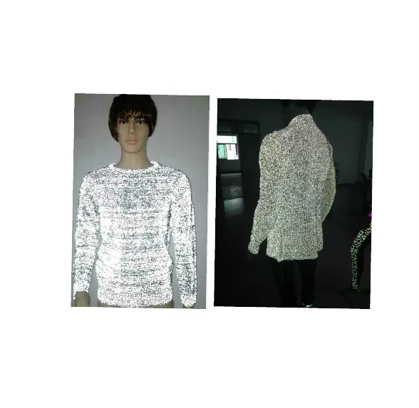 OEM 100% acrylic round neck hi vis reflective sweater with reflective yarn