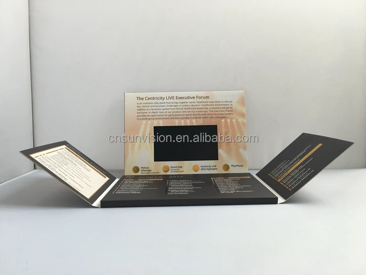 Специальная конструкция 7 дюймов видео брошюра 350gsm в твердом переплете по индивидуальному заказу видео брошюра