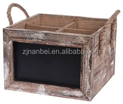 Custom logo vintage wooden chalkboard wine carrier wood bottle caddy with handle