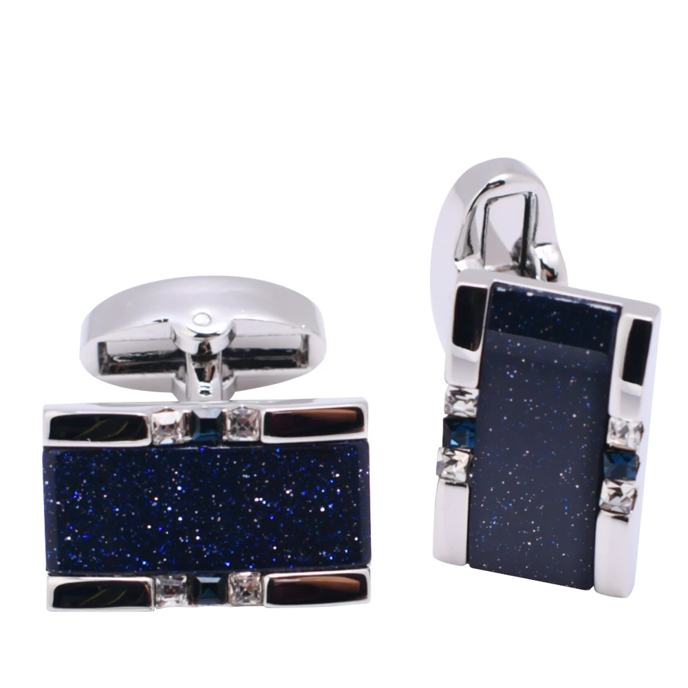 China Manufacturer Customize Wholesale Silver Blank Metal Navy Bule Crystal Cuff link/Custom Mens Cufflink