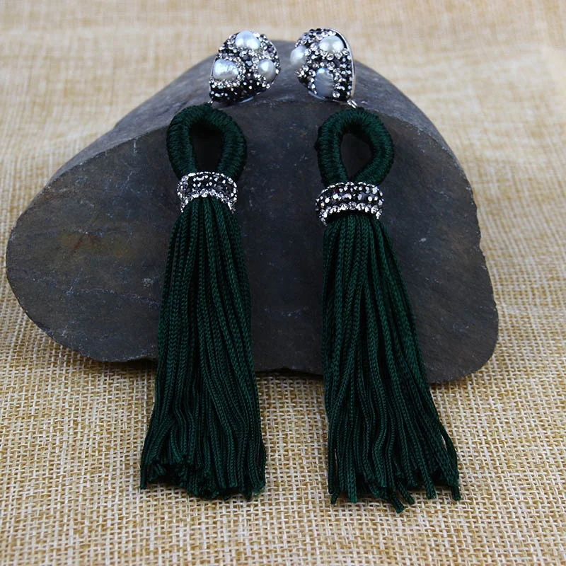 Wholesale  Latest Design Bohemian  Handmade Crystal Long Tassel Stud Earring